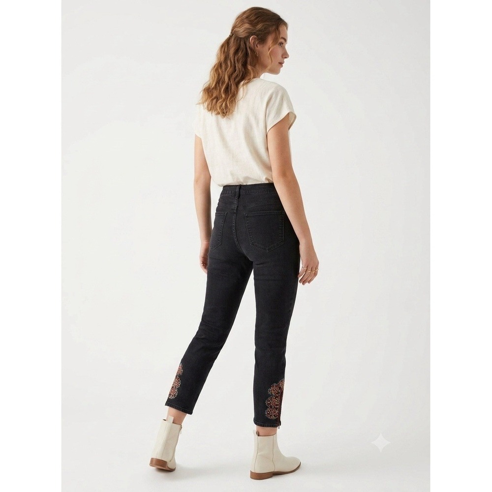 Deja Bleu Premium Jeans 10 Womens‎ Black Crop Ankle Embroidered Stretch Denim
